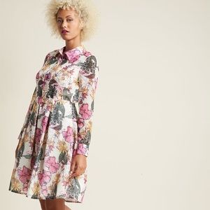 Long Sleeve A-Line Shirt Dress with Pockets in L